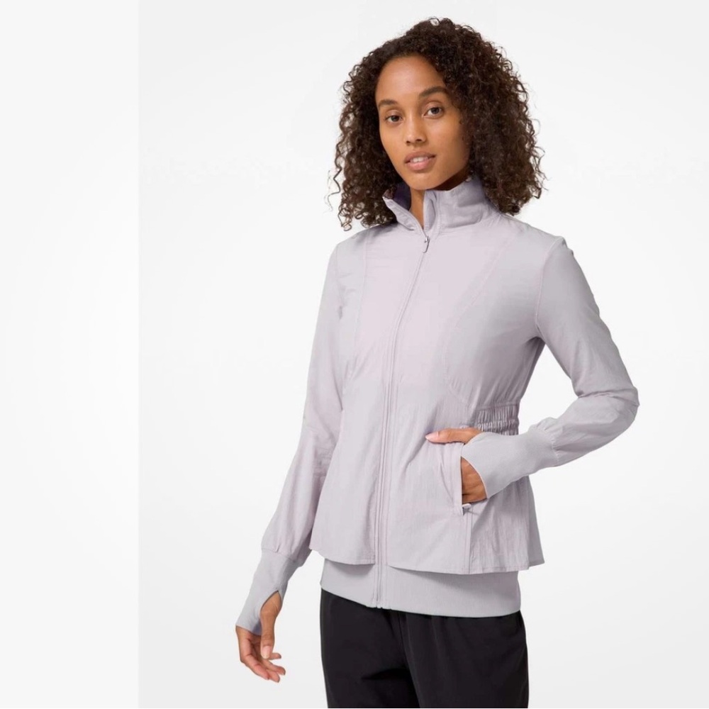 Lululemon Sights Seen Zip jacket pocket cinch light grey women size 8